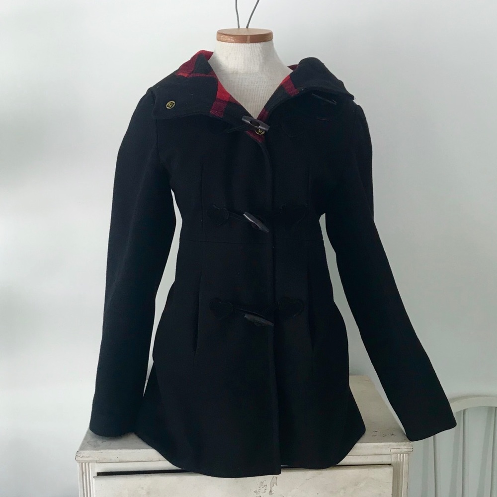 Betsey Johnson wool black velvet heart toggle coat